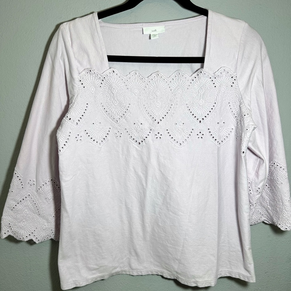 JJill Light Pink/lilac Eyelet Blouse squared neck for women size S